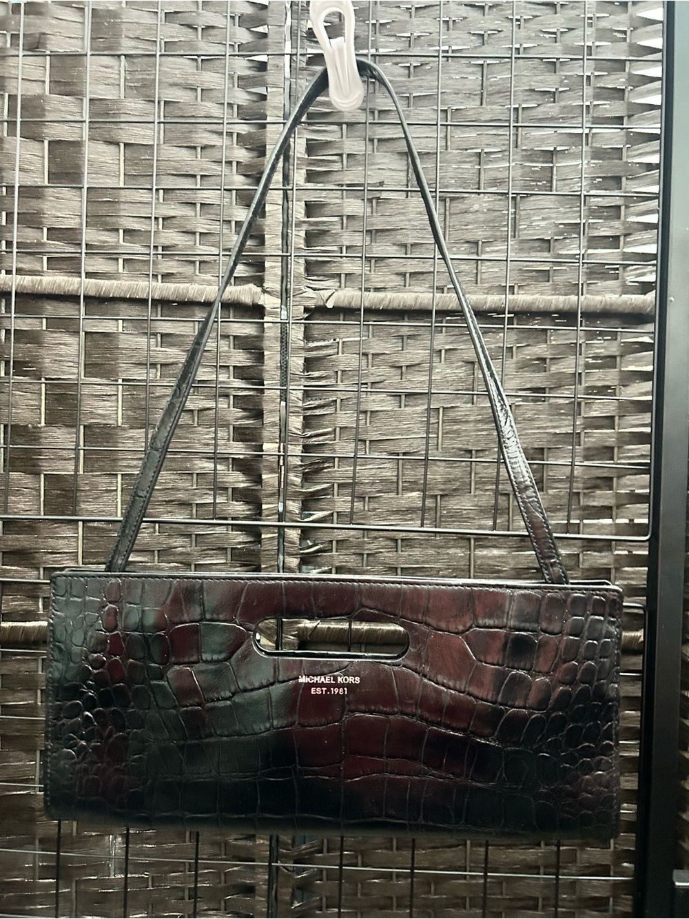 Michael Kors Black Tilda Croc-Embossed clutch  with detachable Shoulder strap